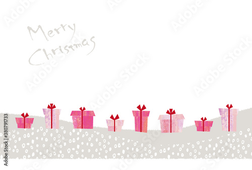 クリスマスを待つプレゼント クリスマスカード（ピンク）