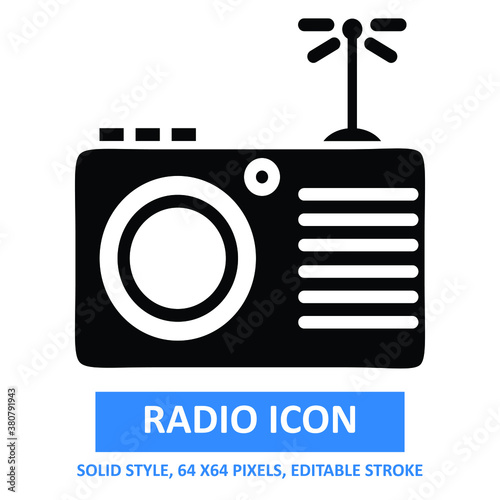 radio icon solid style on white background. vector illustration. base 64 x 64 pixels. expanded.