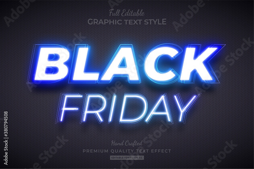 Black Friday Blue Neon Editable Text Style Effect Premium photo