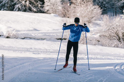 Athlete practice cross-country skiing