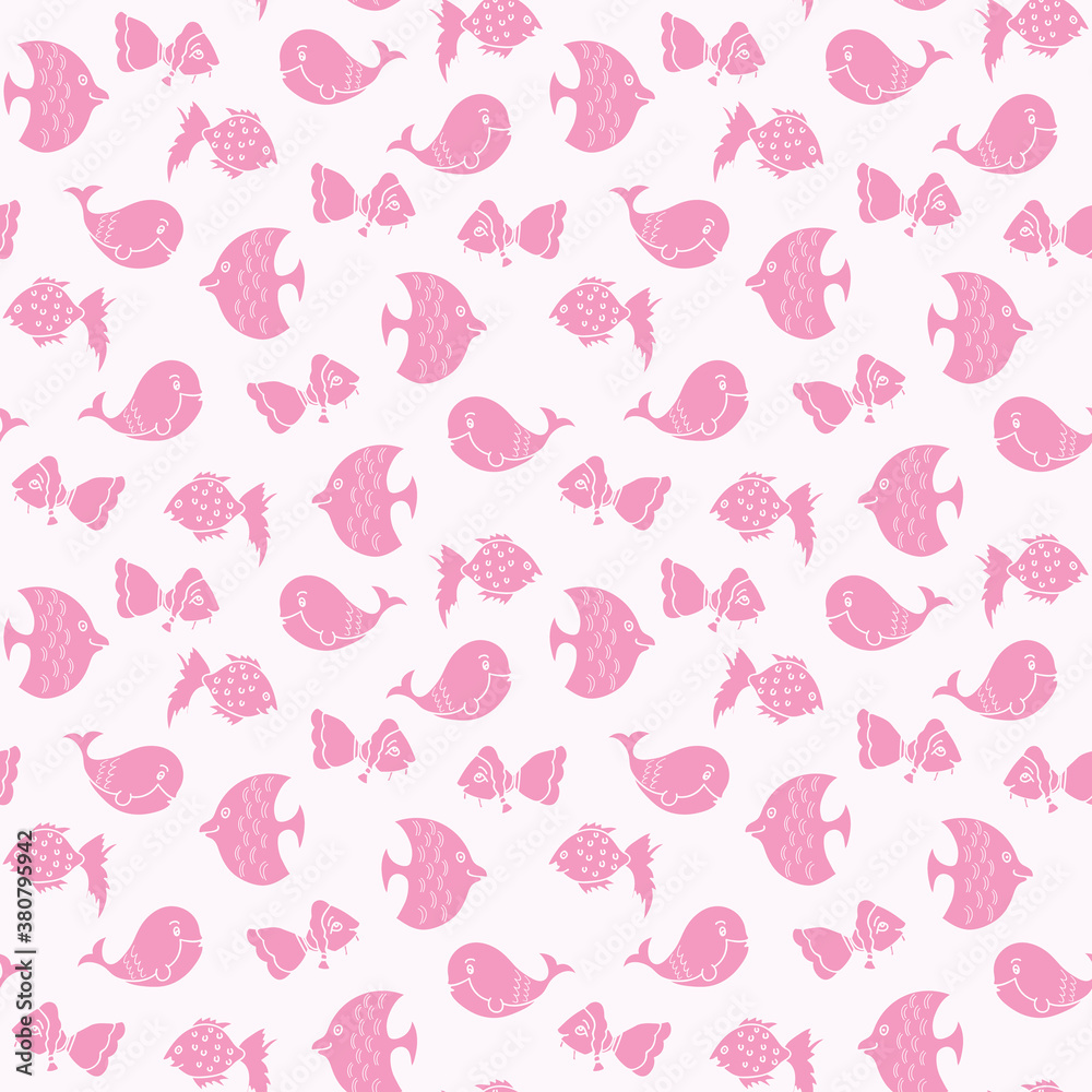 Vector white cute fishes seamless pattern background Vector white cute fishes seamless pattern background