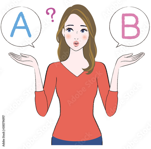 A illustration of beautiful woman comparing A with B