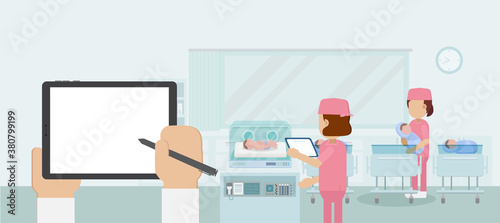Blank screen tablet in maternity ward