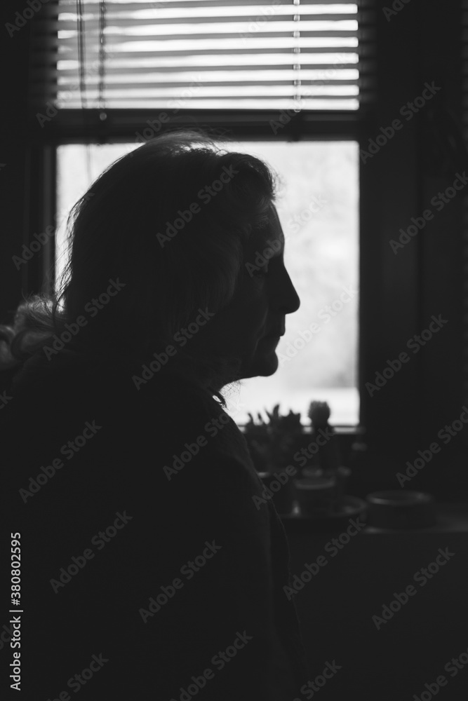Silhouette profile of a woman indoor Silhouette profile of a woman indoor