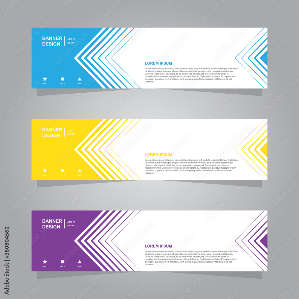 horizontal banner set, blue, yellow, purple color minimalist modern elegant template layout design vector, for advertising business