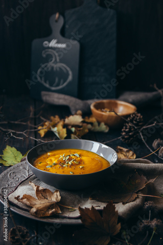 Delicious pumpkin soup photo