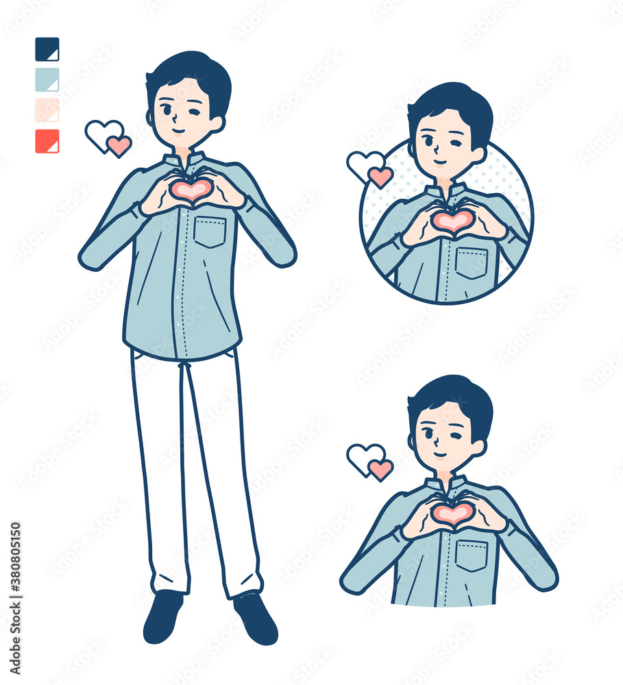 simple Stand collar shirt man_heart-mark-hand-sign simple Stand collar shirt man_heart-mark-hand-sign