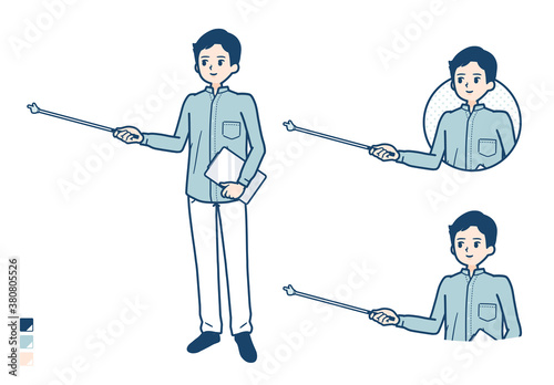 simple Stand collar shirt man_pointing-stick-B