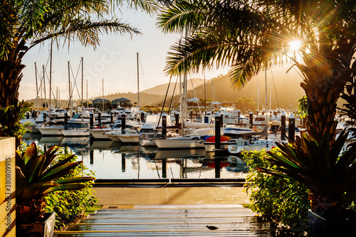 sunrise at a yacht harbour photo