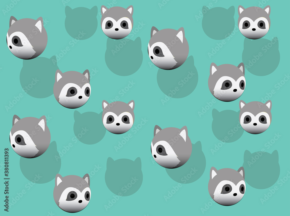 Raccoon 3D Ball Head Animation Cartoon Vector Illustration Seamless Background-01