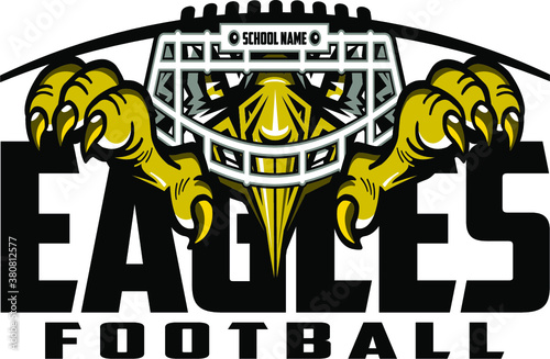 eagles football mascot face wearing facemask and claws for school, college or league