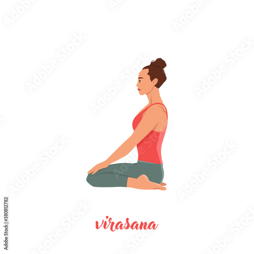 Creative poster or banner design with illustration of woman doing yoga for Yoga Day Celebration. Hero- Virasana