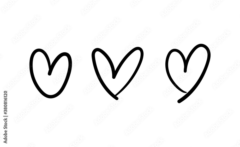Hand drawn hearts, love icon symbols. Heart doodles. Hand drawn valentine's day design. Hand drawn hearts, love icon symbols. Heart doodles. Hand drawn valentine's day design.