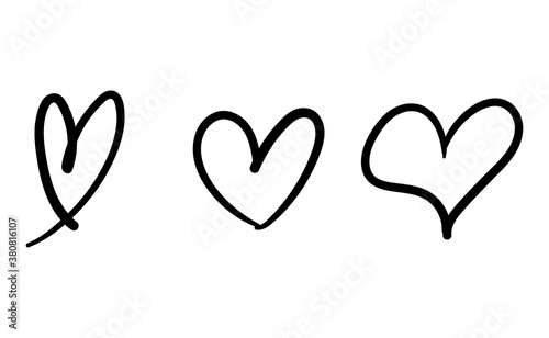 Hand drawn hearts, love icon symbols. Heart doodles. Hand drawn valentine's day design.