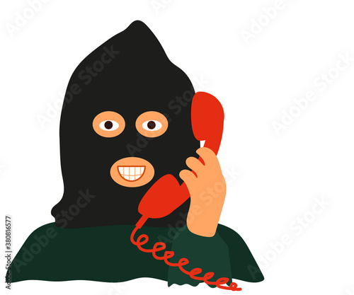 The crook and the telephone receiver. Cartoon. Vector illustration. 