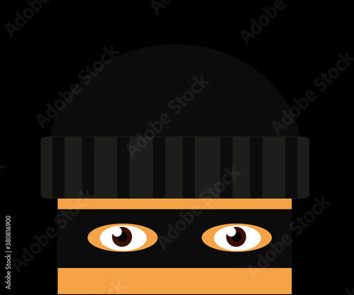 Fraudster on a black background. Cartoon. Vector illustration.