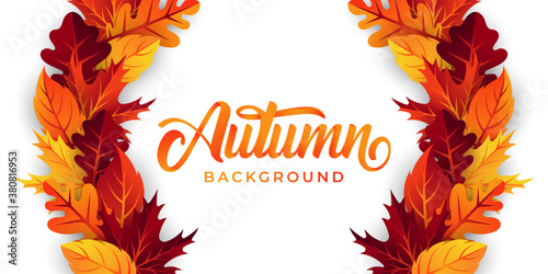Autumn background vector with decorative leaves. Autumn fall Vector background template. Abstract Autumn background design template for ad, poster, banner, flyer, invitation, website or greeting card