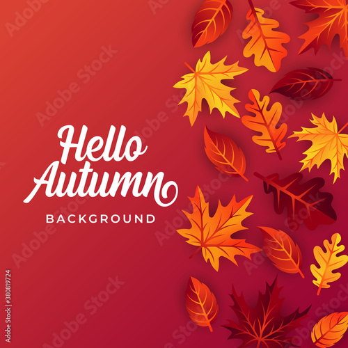 Autumn background vector with decorative leaves. Autumn fall Vector background template. Abstract Autumn background design template for ad  poster  banner  flyer  invitation  website or greeting card