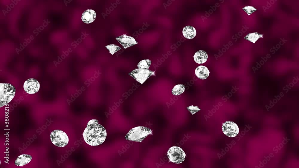 Abstract Animation of Falling Diamonds motion Red Loop Background. 3d Green Screen. brilliance, crystal, gem, jewel, jewelry, luxury, precious stone, Refraction, shining, sparkling treasure, wedding