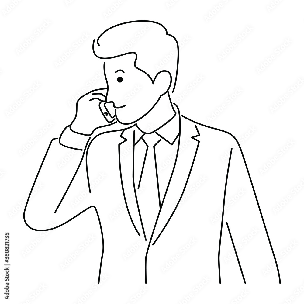 Obraz premium Man using mobile phone to talk to positive emotions, talking on phone