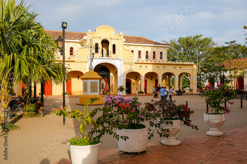 View of Parque De La Inmaculada Concepcion (The Immaculate Conception Park)  in sunshine, historic town Santa Cruz de Mompox and river in sunlight, Colombia, World Heritage photo