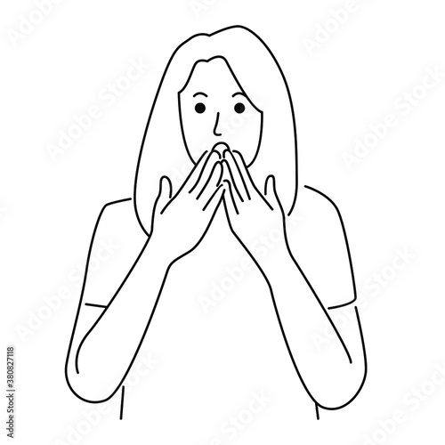 Ooops. Surprised woman. Line art vector illustration