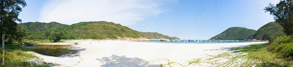 Sunny Summer Day Panoramic View of Long Ke Wan Beach in Sai Kung, Hong Kong Sunny Summer Day Panoramic View of Long Ke Wan Beach in Sai Kung, Hong Kong