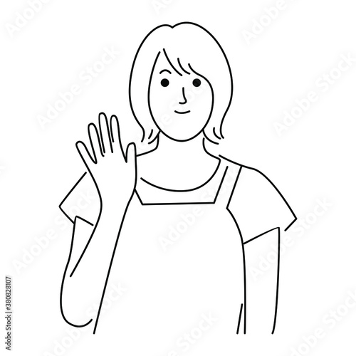Woman saying "Hi". Vector line art illustration