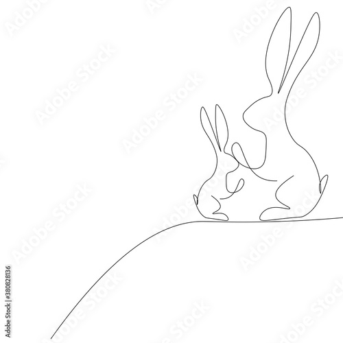 Mothers day background with bunny mom and baby. Vector illustration