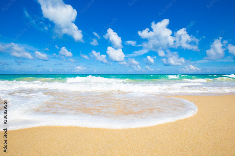 Sea and beach with blue sky sunshine day summer vacation background