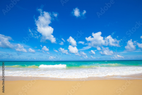 Sea and beach with blue sky sunshine day summer vacation background