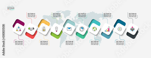 Squares label infographic with 10 steps.