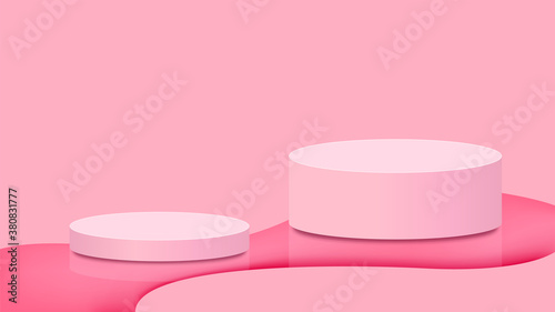pedestal pink pastel, podium display for cosmetics product pink color, podium stage showcase for advertising make-up product, pink soft cylinder circle for banner, copy space, 3D illustration