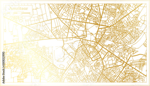 Amritsar India City Map in Retro Style in Golden Color. Outline Map.