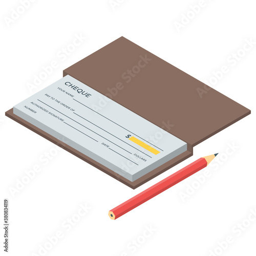 
Isometric vector of checkbook icon 
 photo