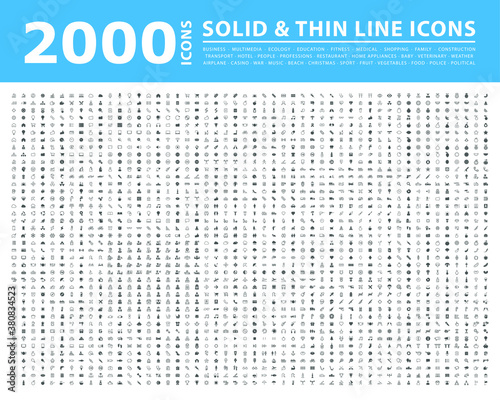 Set of 2000 High Quality Thin Line and Solid Icons . Isolated Vector Elements