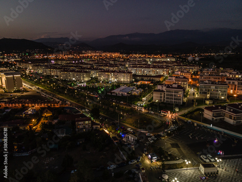 Sochi Adler. photo of night Gordon on a quadrocopter. panorama