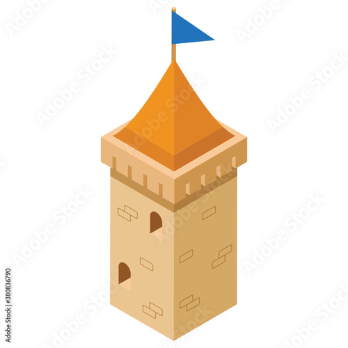 
Isometric icon of castle pillar, medieval castle concept 
