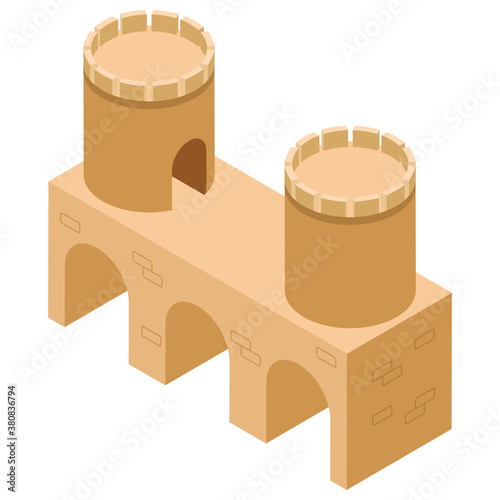 
Isometric icon of castle pillar, medieval castle concept 
