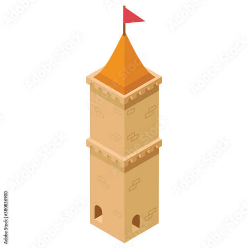 
Isometric icon of castle pillar, medieval castle concept 
