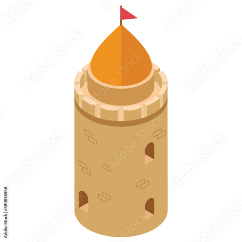 
Isometric icon of castle pillar, medieval castle concept 
