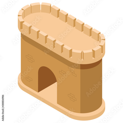 
Isometric icon of castle pillar, medieval castle concept 
