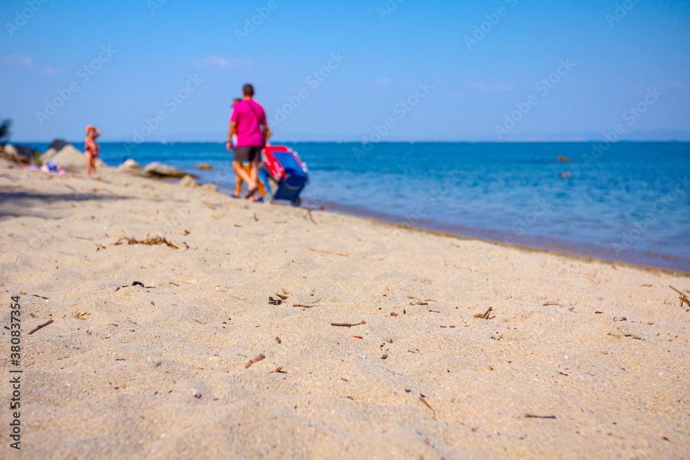 View on the calm sea water and sandy beach View on the calm sea water and sandy beach
