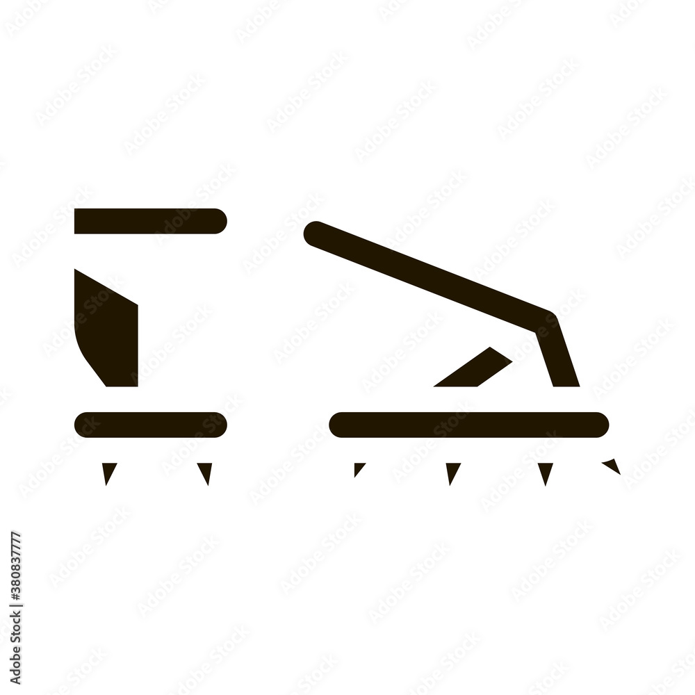 Fototapeta premium Ice-climbing Alpinism Spike Shoe Tool glyph icon . Compass And Glasses, Mountain Direction And Burner Mountaineering Alpinism Equipment Pictogram. Contour Illustration