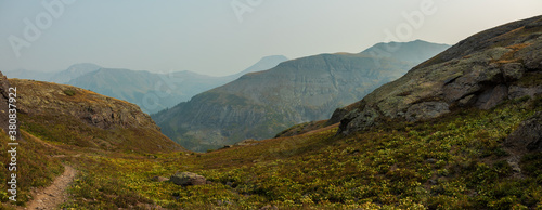 Island Lake trail panorama with smoke haze