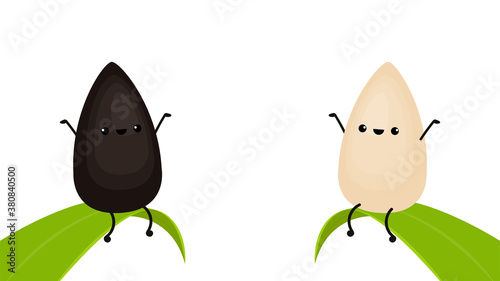 Black and white sesame seed character. Sesame seed on white background.