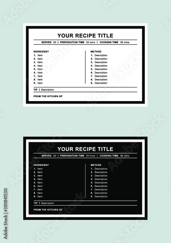 black and white recipe card template 