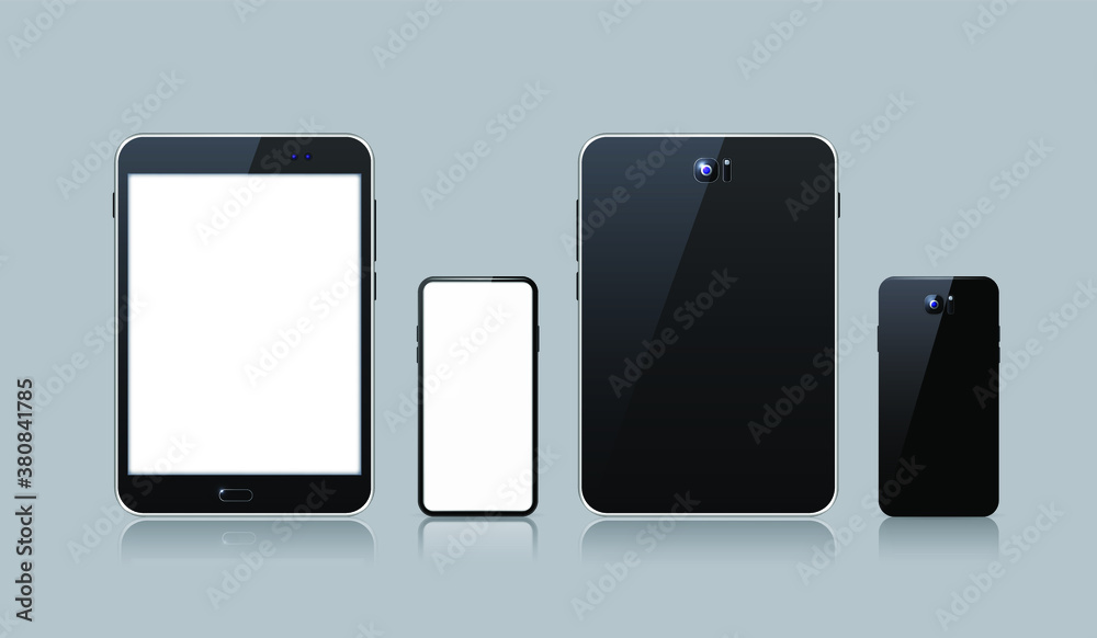 Realistic Electronic Devices on White Background. Tablet and Smartphone with Empty Screen . Isolated Vector Elements Realistic Electronic Devices on White Background. Tablet and Smartphone with Empty Screen . Isolated Vector Elements