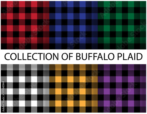 Seamless patterns of buffalo plaid vector set