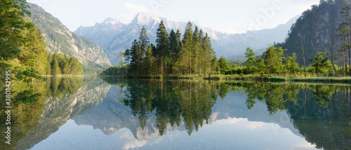 Panorama of lake Almsee in GrÔøΩ_nau, austria photo